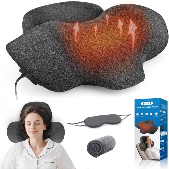 3-in-1 Pillow with Heat, Vibration and Traction, Support Aid and Support Pillow for , Deep Tissue and