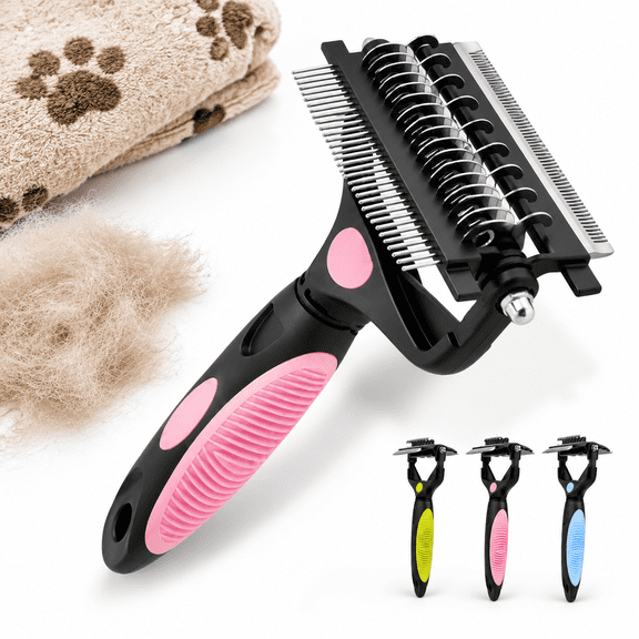 3-in-1 Pink Pet Dematting, Deshedding and Undercoat Tool for Cats, Dogs and Horses