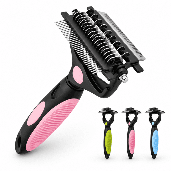 3-in-1 Pink Pet Dematting Tool, Undercoat Rake Deshedding Brush for Cats Dogs Horses