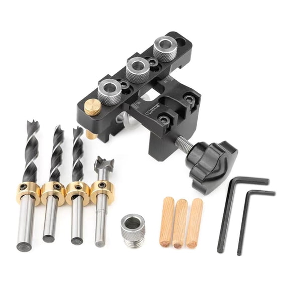 3 in 1 Drilling Locator Puncher Tool,Doweling Jig Drill Kits with 8/10/15mm Hole,Pocket Hole Jig Kits,3 Holes Joints Too