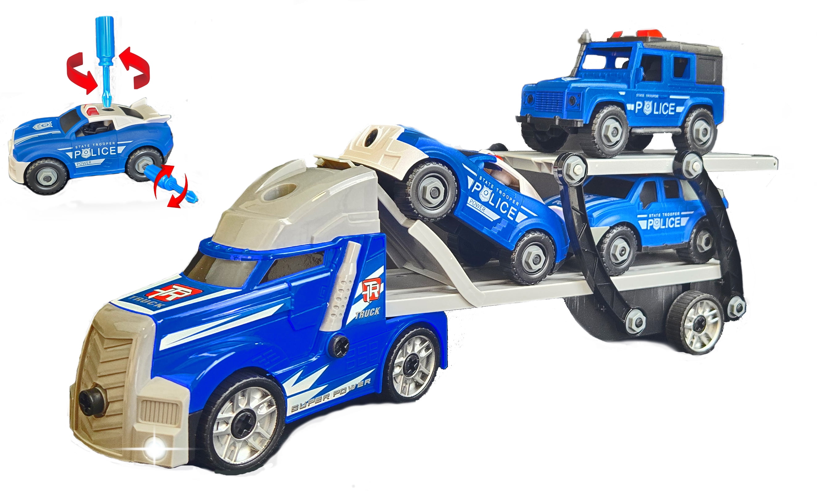 3 in 1 Police Station + Fire Station Toy Kid PlaySet with Fire Truck++Police Car and 2 Helicopters and 15 sports cars