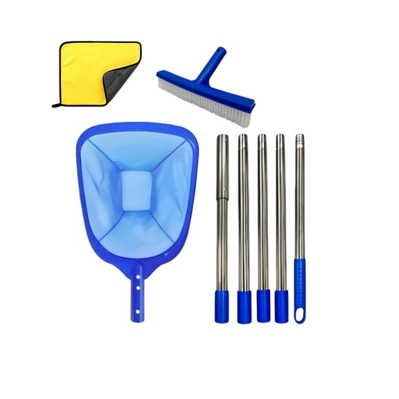 3-in-1 Pool Cleaning Kit, Leaf Skimmer and Wall Brush with Telescopic Pole, Stainless Steel Pool Maintenance Tool for Inground and Above Ground Pools Gift