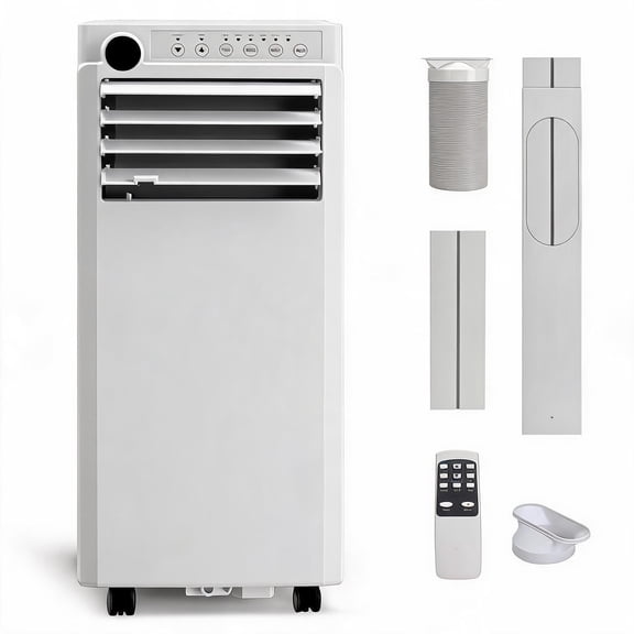 3-in-1 Portable Air Conditioner 8000 BTU - Cools Rooms up to 350 Sq. Ft. - Dehumidifier & Fan Modes - Quiet Operation, Remote Control, LED Display, 24H Timer, Easy Window Kit - Ideal for