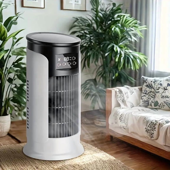 3-in-1 Portable Air Conditioner, Humidifier & Fan with Atmosphere Light - USB Powered, Compact for Office & Home, Sleek White & Blue Design
