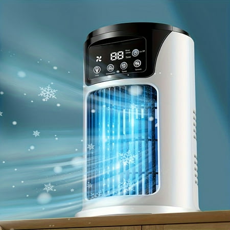 3-in-1 Portable Air Conditioner, Humidifier & Fan with Atmosphere Light - USB Powered, Compact for Office & Home, Sleek White & Blue Design