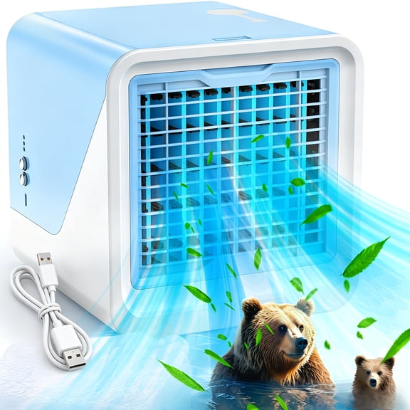 3-in-1 Portable Air Cooler RGB Mood Lighting - USB-Powered Mini AC Fan for Desktop/Bedroom, Office & Travel Essentials (16.91oz Tank)