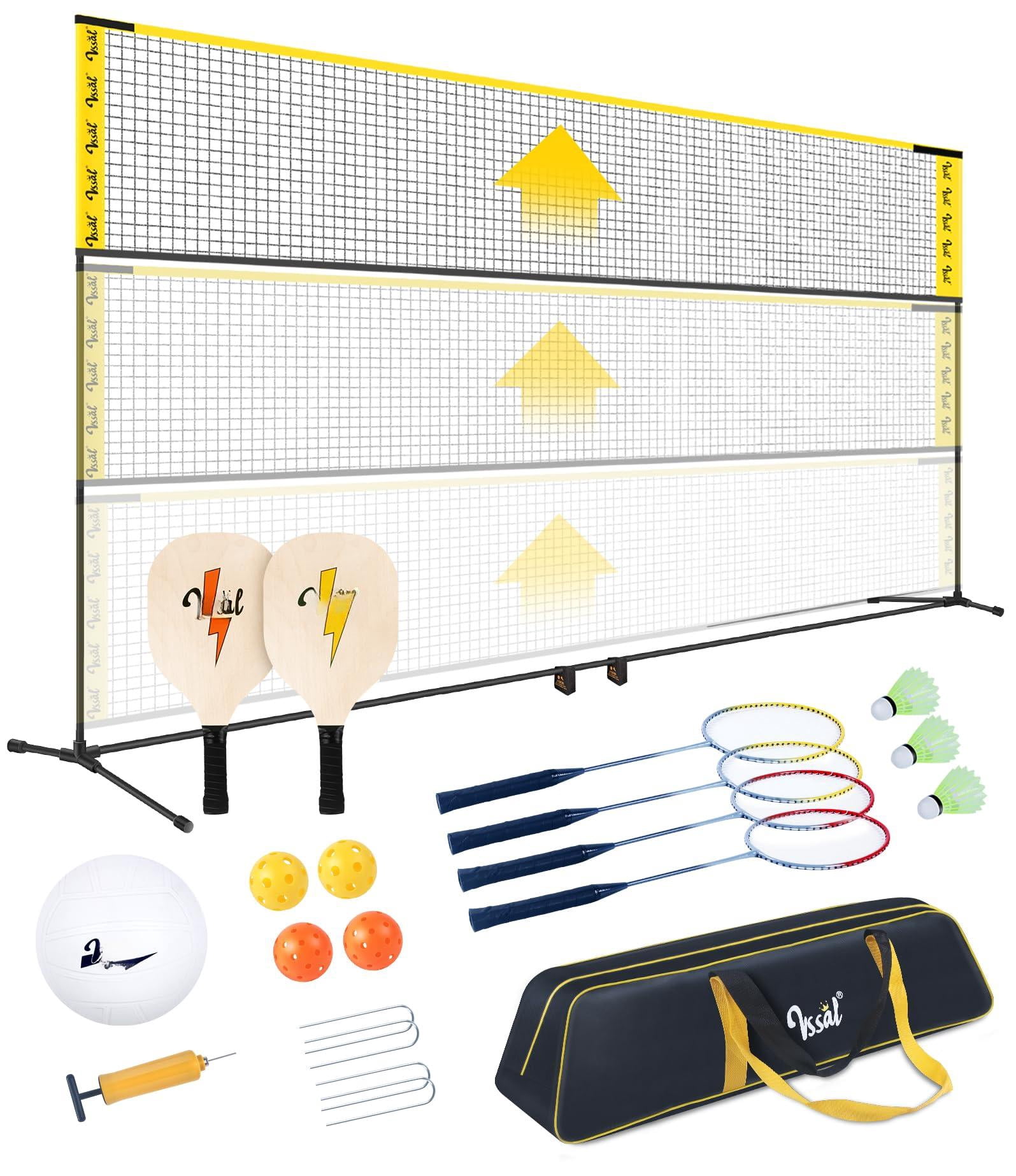 3-in-1 Portable Badminton  Volleyball & Pickleball Net Set For Adults Adjustable Height 34"-7 Ft Backyards Or Beach Outdoor Sports Combo With Carry Bag Rackets Paddles Balls