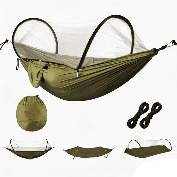 3-in-1 Portable Camping Hammock with Mosquito Net Dual-Way Zippers 440lbs Capacity Attached Storage Pocket for Outdoor Camping Hiking Backpacking