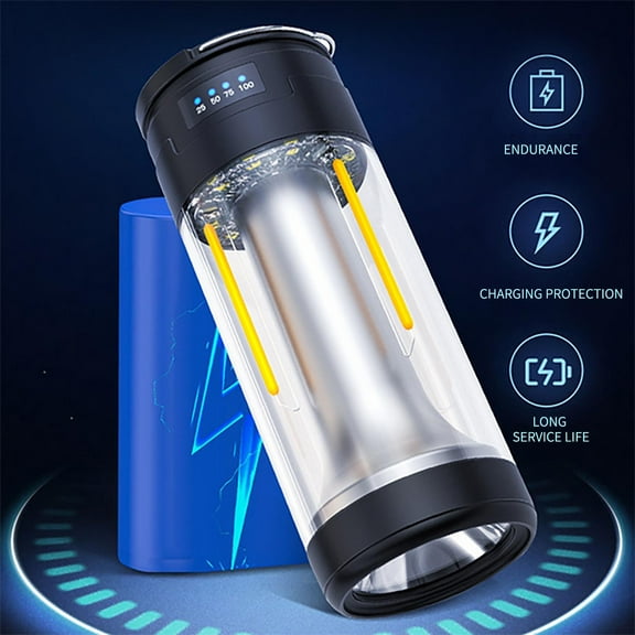 3-in-1 Portable Camping Lantern with Magnetic Base, 1200mAh Power Bank & Phone Charger, 4 Light Modes LED Tent Light and Flashlight for Outdoor Emergency