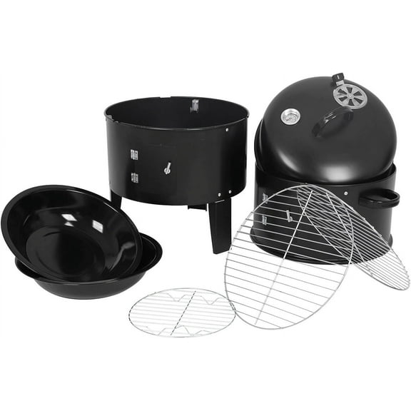 3-in-1 Portable Charcoal Smoker & BBQ Grill - Detachable Vertical Smoker with Thermometer, Adjustable Air Vent & Spacious Cooking Area