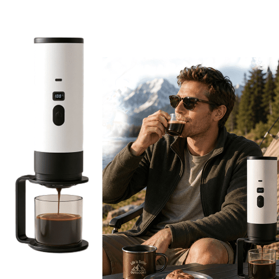 3-in-1 Portable Coffee Maker, 15 Bar Portable Espresso Maker with LED Display and USB, Travel Coffee Maker Self-Heating, Compatible with Ground Coffee & Capsules for RV, Office (White)