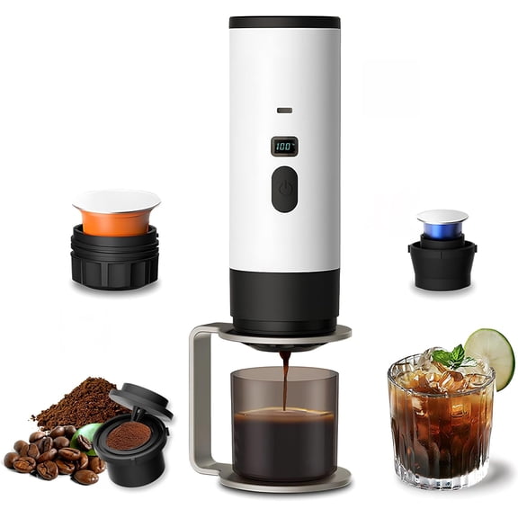 3-in-1 Portable Coffee Maker, Espresso Machine, Self-Heating Travel Coffee Maker Compatible with NS, DG Pods & Ground Coffee, Small Mini Espresso Machine for Car Camping, Hiking With Stand