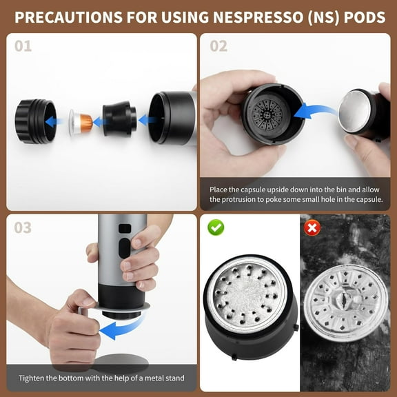 3-in-1 Portable Coffee Maker, Espresso Machine, Self-Heating Travel Coffee Maker Compatible with NS, Pods & Ground Coffee, Small Mini Espresso Machine for Car Camping, Hiking With Stand