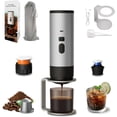 thumbnail image 1 of 3-in-1 Portable Coffee Maker, Portable Espresso Machine with LED Display and 90ml Sink, Compatible with Ground Coffee & Capsules for RV, Hiking, Office, Auto-Heating, USB-C (Gray), 1 of 9
