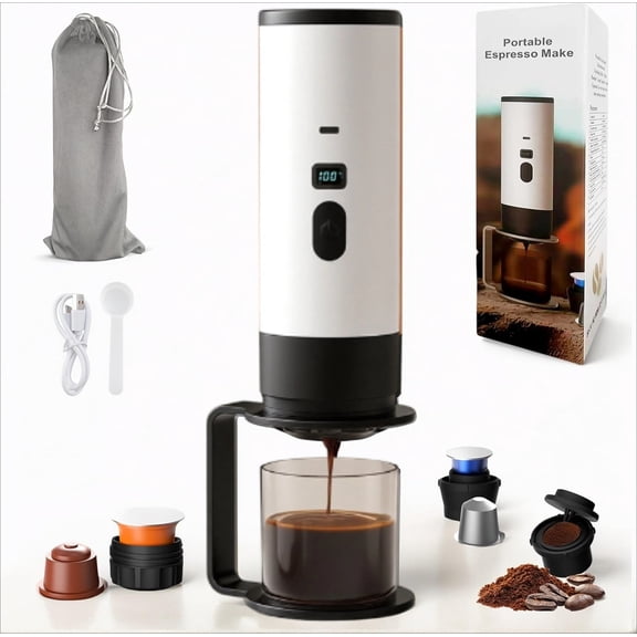 3-in-1 Portable Coffee Maker for Travel – Mini Espresso Machine On the Go, Self‑Heating Compatible with Ground Coffee & K‑Cup, for Car, Hiking, Camping, Office