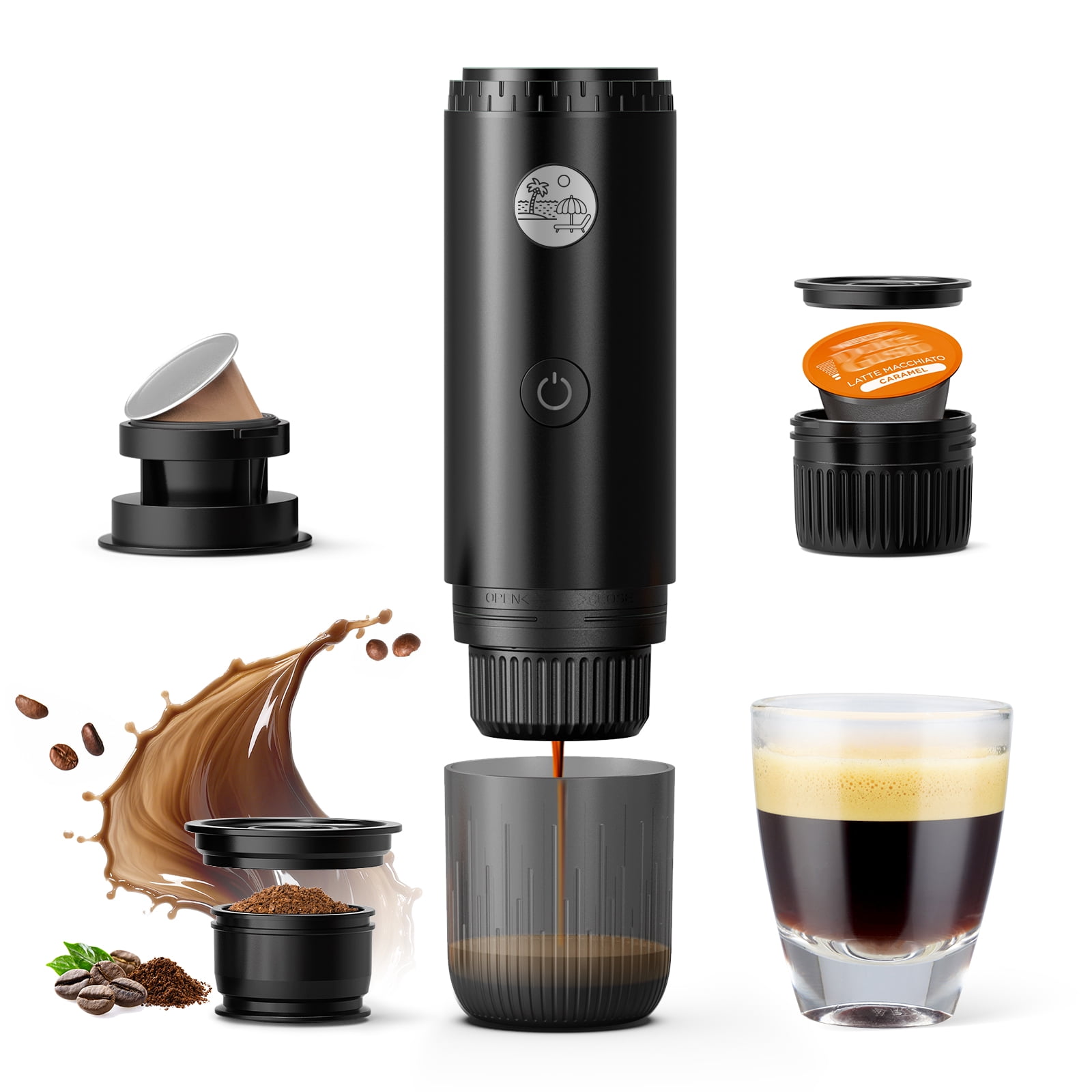 3-in-1 Portable Espresso Machine, Travel Coffee Maker with Self-Heating USB-C, 19Bar Mini Espresso for Camping Hiking Office