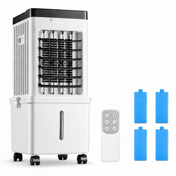 Generic 3-in-1 Portable Evaporative Air Cooler, 8L Tank, Remote Control, 4 Ice Packs, White