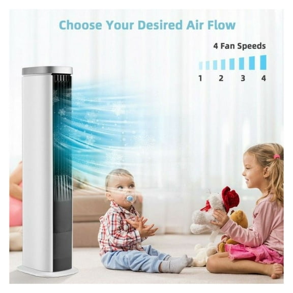 3-in-1 Portable Evaporative Air Cooler with Timer - 5L Tank, 4 Fan Speeds, Remote Control - White Tower Fan for Home, Office - Energy Saving & Eco-Friendly