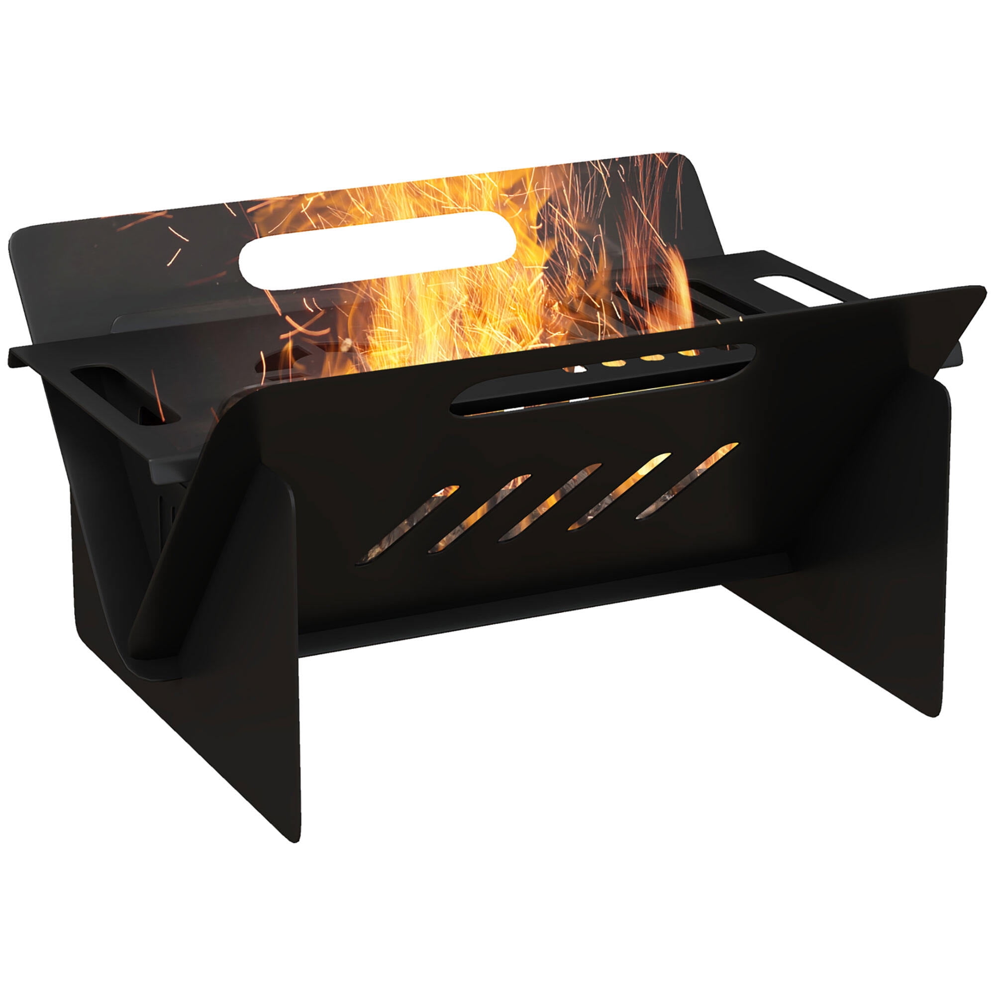 3-in-1 Portable Fire Pit & Coffee Table, Wood Burning Stove with Carrying Bag for Camping, Backyard, Patio - Quick Assembly, Black Steel