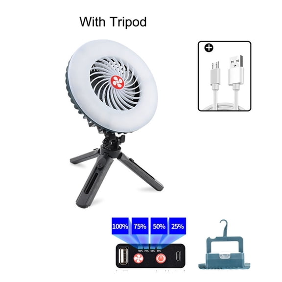 Multifunctional 1200mAh Electric Fan USB Rechargeable Portable 3 Speed Home Outdoor Ceiling Fan Colorful Led Light