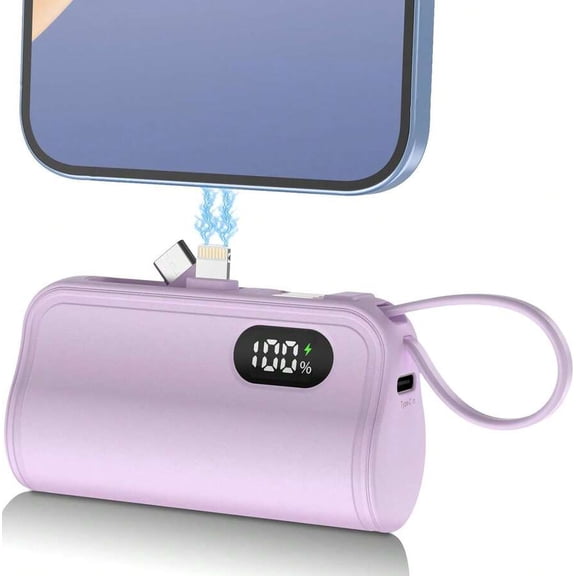 3-in-1 Portable Power Bank with Hidden Plug, Phone Stand, LCD Display, 5000mAh, Self-Charging Cable, Dual Rotating Plugs for All Devices