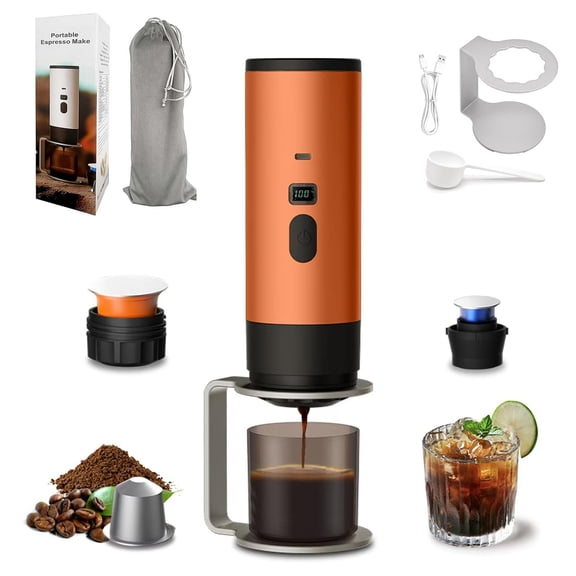3-in-1 Portable Self-Heating Espresso Maker, 15 Bar with LED Display & 3.04 Fl Oz Water Tank, Compatible with Ground Coffee & Capsules for Travel, RV & Office