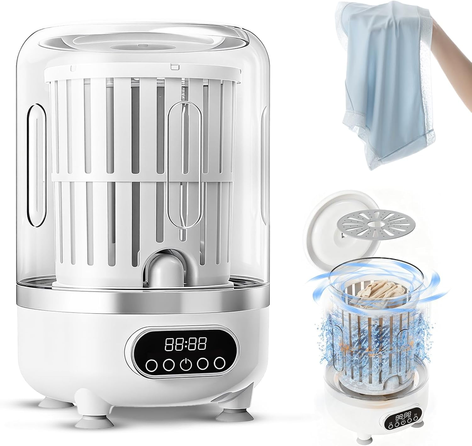 3-in-1 Portable Washing Machine, 3L Cordless Underwear Washing Machine with Spin Basket, 3 Modes 3000mAh Laundry Machine for Apartment, Dorm, RV, Hotel Use,White