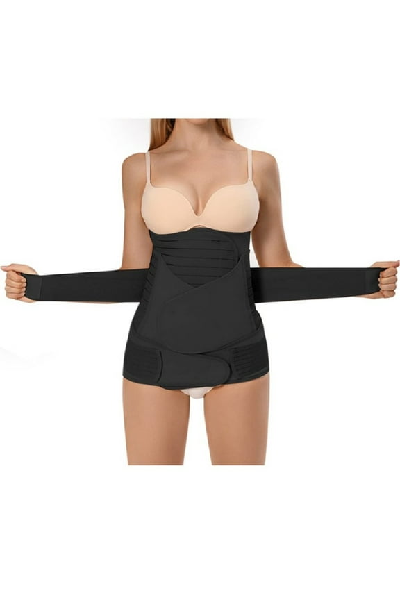 3 in 1 Postpartum Belly Band Wrap,Support Recovery Girdle Belt Post Pregnancy Belly Waist Post Partum Waist Binder Shapewear Black