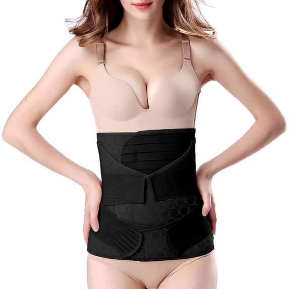 3 in 1 Postpartum Belly Wrap - Recovery Belly/Waist/Pelvis Belt Black Postpartum Belly Band,Black L