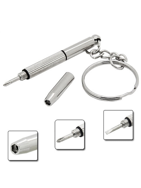 3-in-1 Precision Screwdriver Keychain Tool Silver – Mini Multitax Repair Kit for Eyeglasses Sunglasses Watches Phones and Flat Phillips and Star Bits and Pocket – 1 Pack