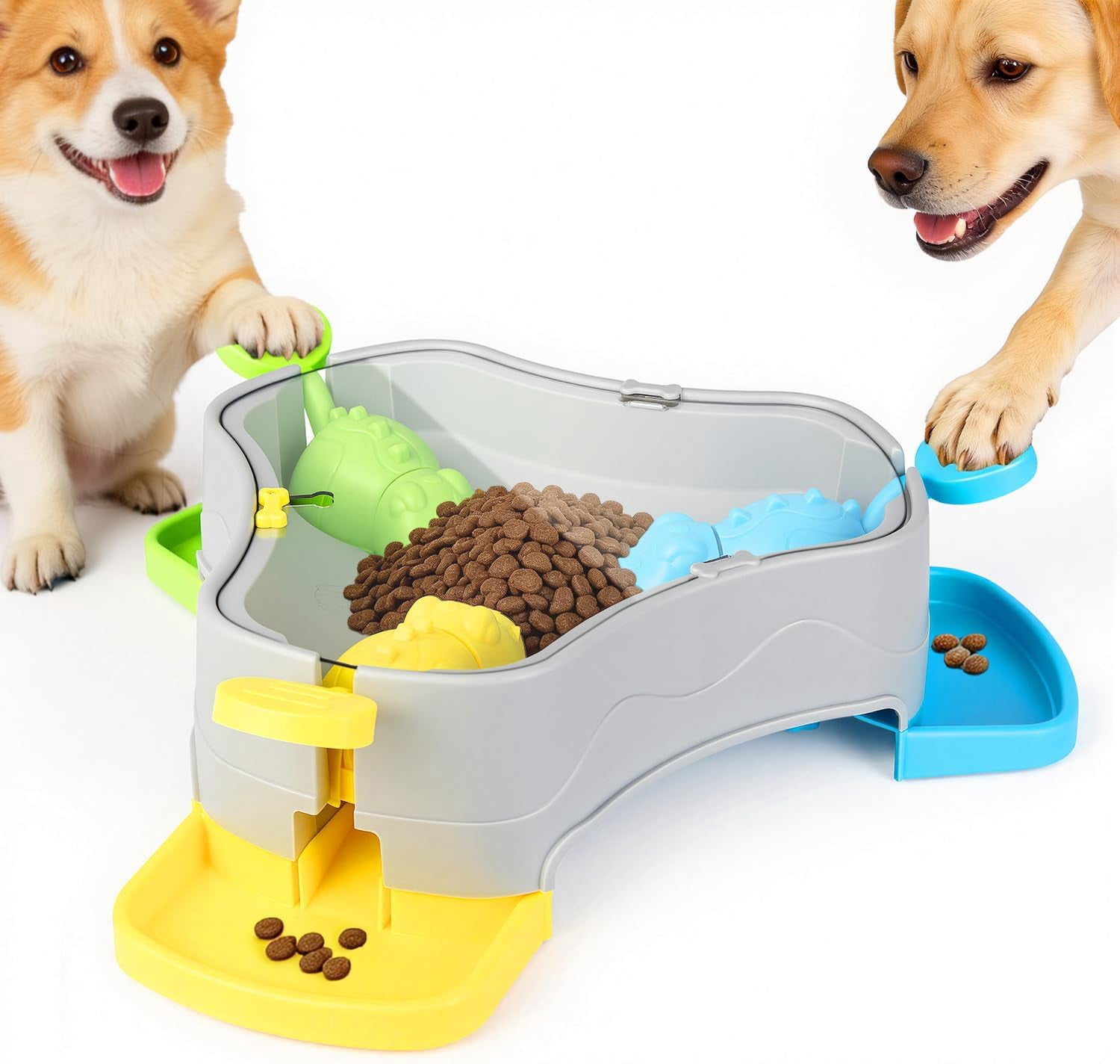 3-in-1 Press-Type Dog Treat Dispenser Puzzle Toy with No-Slip Slow Feeder for Interactive Brain Training and Enrichment for Smart Dogs and Cats, 3 Color Options