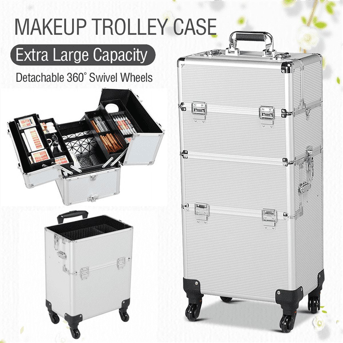 Large BLACK MAKEUP OR NAIL TECH Professional Rolling Travel Train Case –  SHECAGO BEAUTY SOURCE
