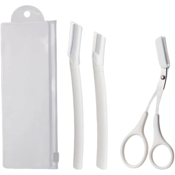 FEKOTS 3-in-1 Eyebrow Repair Stainless Steel Hair Cutting Scissors Beginner Friendly with Eyebrow Scissors, White, 3 Piece,eyebrow scissor