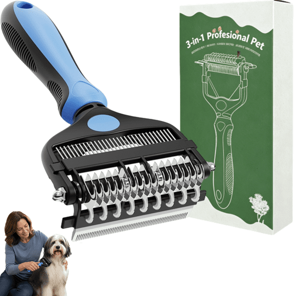 3-in-1 Professional Pet Grooming Brush for Dogs & Cats – Dematting Comb, Undercoat Rake & Deshedding Tool for Long & Short Hair, Heavy Shedding & Matted Fur (Blue)