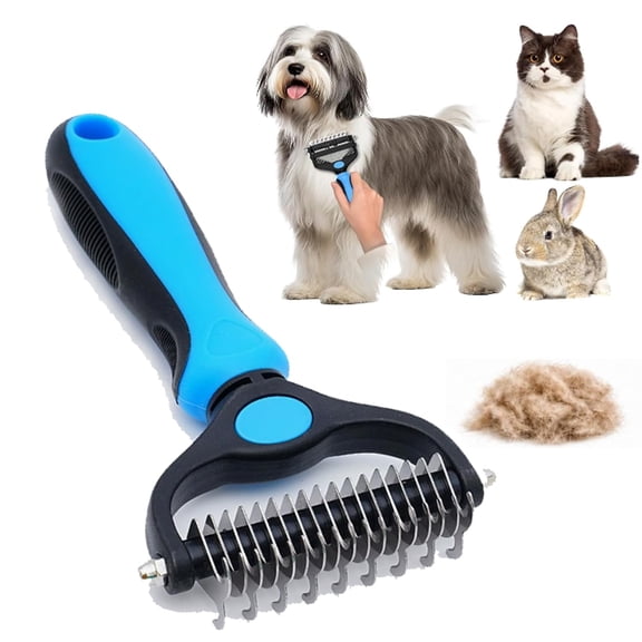 3-in-1 Professional Pet Grooming Brush for Dogs & Cats – Dematting Comb, Undercoat Rake & Deshedding Tool for Long & Short Hair, Heavy Shedding & Matted Fur (Blue)
