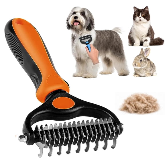 3-in-1 Professional Pet Grooming Brush for Dogs & Cats – Dematting Comb, Undercoat Rake & Deshedding Tool for Long & Short Hair, Heavy Shedding & Matted Fur (Orange)