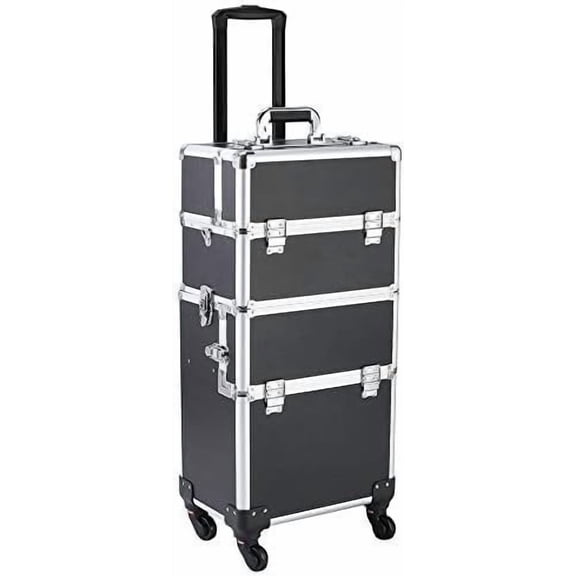 3 in 1 Professional Rolling Cases, Makeup Case, Multifunction Artist Makeup Case with 4 Removable Rolling Wheels and Lockable 4 (Black)