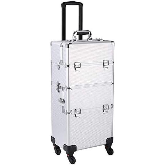3 in 1 Professional Rolling Cases , Makeup Case , Multifunction Artist Makeup Case with 4 Removable Rolling Wheels and Lockable 4 ()