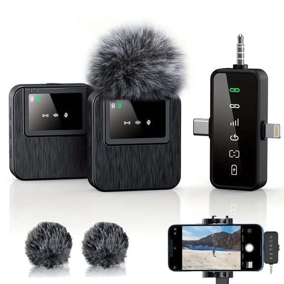 3-in-1 Professional Wireless Lavalier Microphone, for Video Recording Vlogging Streaming, with 328ft Range 20 Hour Battery, for Android Camera