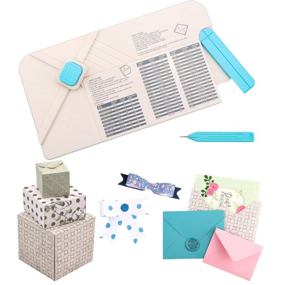 3-in-1 Punch Board for Envelopes Gift Boxes Bows with Indentation Pen for Creating Custom Envelopes, Bows, and Gift Boxes Birthday Party of Different Sizes. Card Making and DIY Projects