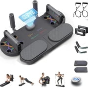 3-in-1 Push-Up Board & Resistance Band Trainer for Home Gym, Non-Slip Ergonomic Design with Thickened Elbow Pads, Pushup Handles & Reps Timer for Chest, Shoulder, Arms & CoreRL Black 1 PC