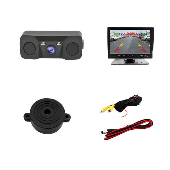 3-in-1 Radar Backup Camera |Dual Ultrasonic Sensor,Beep Alarm,2LED Night Vision,CVBS Signal,Digital Distance Display