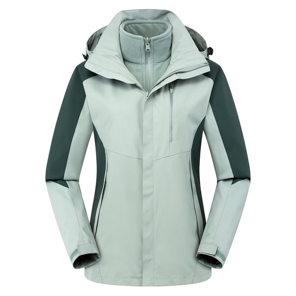 3 in 1 Rain Jacket for Women Waterproof Winter Fleece Lined Hooded Detachable Warm Hiking Windbreaker with Pockets