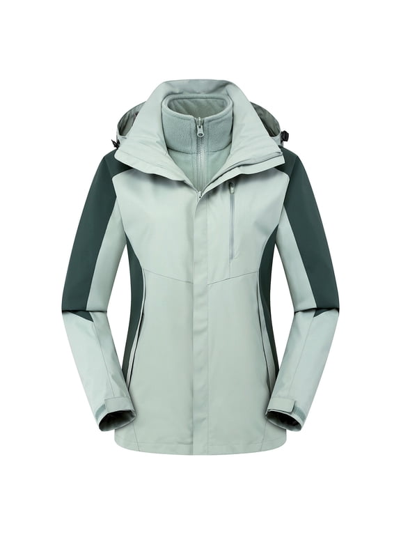 3 in 1 Rain Jacket for Women Waterproof Winter Fleece Lined Hooded Detachable Warm Hiking Windbreaker with Pockets