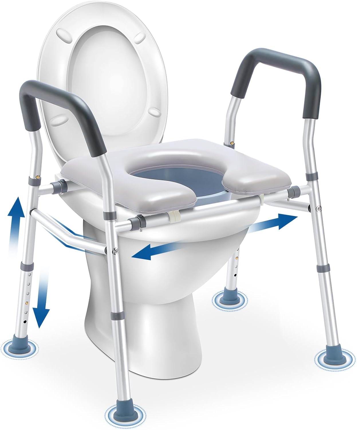 3-in-1 Raised Toilet Seat, Adjustable Width/Height, Padded Seat with ...