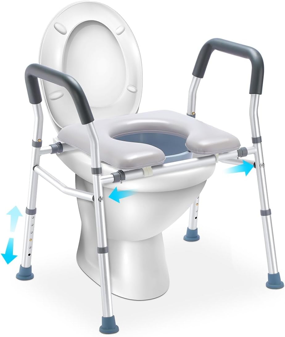 3-in-1 Raised Toilet Seat, Adjustable Width/Height, Padded Seat with ...