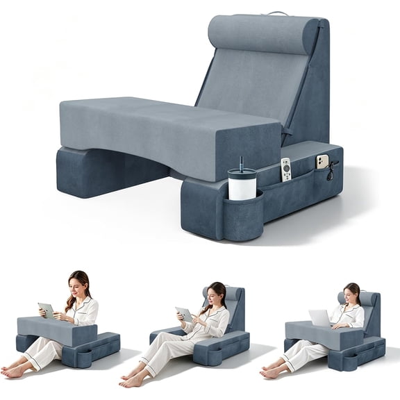 3‑in‑1 Reading Pillow for Bed with Adjustable Independent Lumbar Support & Headrest, Wedge Pillow Set for After Surgery with Sponge Lap Desk, Detachable Armrest Design for Home Office (Upgrad)