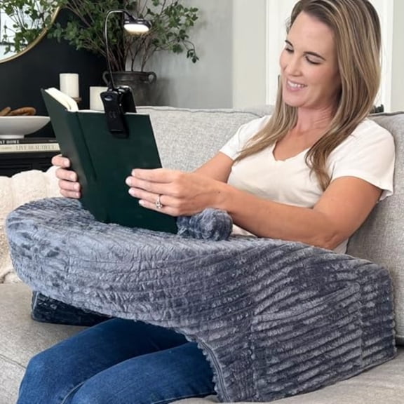3-in-1 Reading Pillow for Gaming Extra Large with Reading Light and Wrist Support Pillow Memory Foam Lap Desk Bed Rest Pillow with Arm Rest for Working Playing Steam Deck Switch or Sitting
