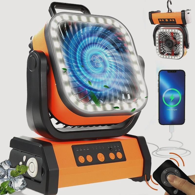 3-in-1 Rechargeable Camping Fan with Bluetooth Speaker, 30000mAh Battery, LED Lantern & Remote, USB-C Powered, for Outdoors, Hurricane, Tent, Home, Beach, Travel Multifunction