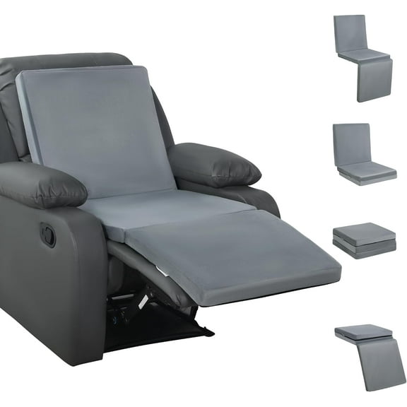 3-in-1 Recliner Seat Cushion with Lumbar Support Pillow & Footrest, Multi-Functional Adjustable Height 2" to 6" for You to Choose, Non-Slip Foam Chair Cushion for Elderly, Light Grey